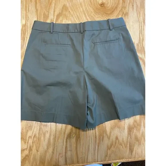 Theory Chino Shorts Womens 12 Gray Pleated Cotton Blend Slash Pockets B65